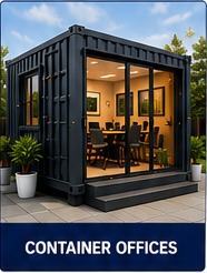 Modern container office with glazed entrance