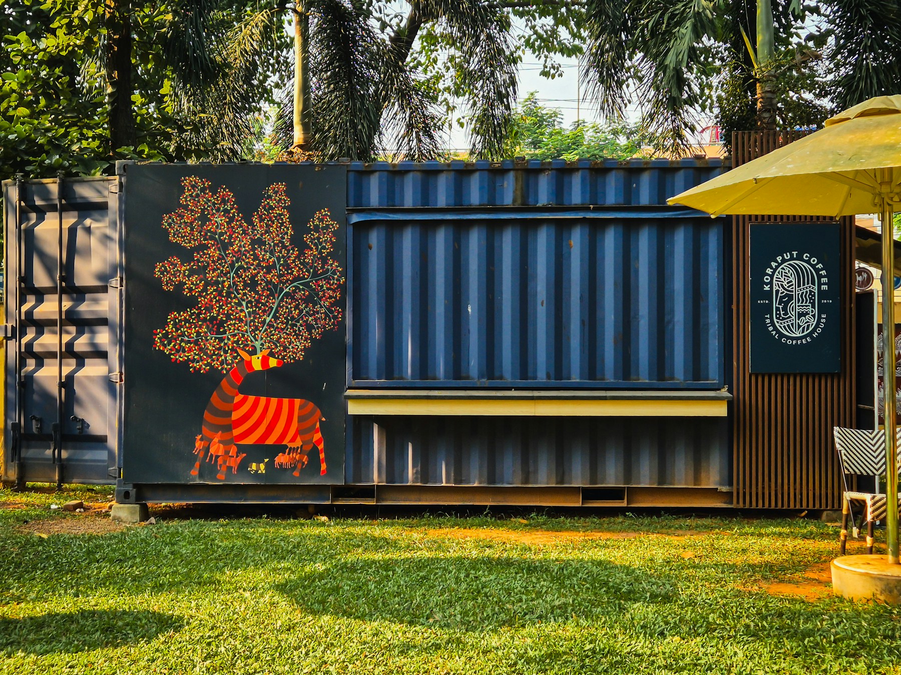 Shipping container converted into a café kiosk